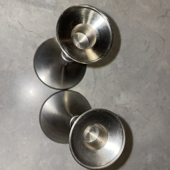 VTG SET OF 2 PEWTER FINISH CANDLESTICKS TAPER CANDLE HOLDERS MADE IN INDIA 6” - Picture 2 of 5